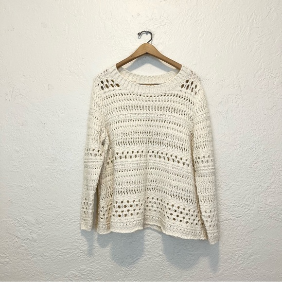 Soft Surroundings Sweater Crochet Open Knit Ivory Cream Petite XL PXL Spring